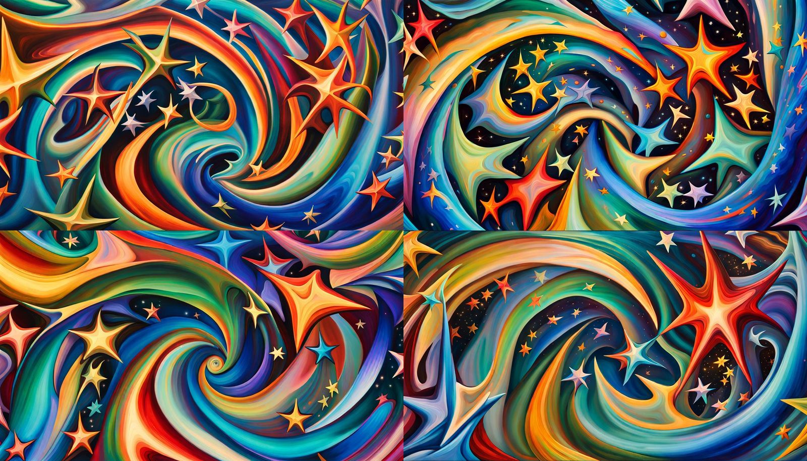 Iridescent Star Cluster in Abstract Expressionist Style