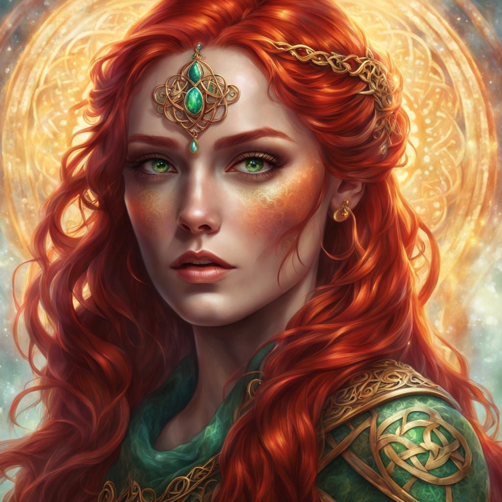 Radiant Redheaded Celtic Goddess in Ethereal Haze
