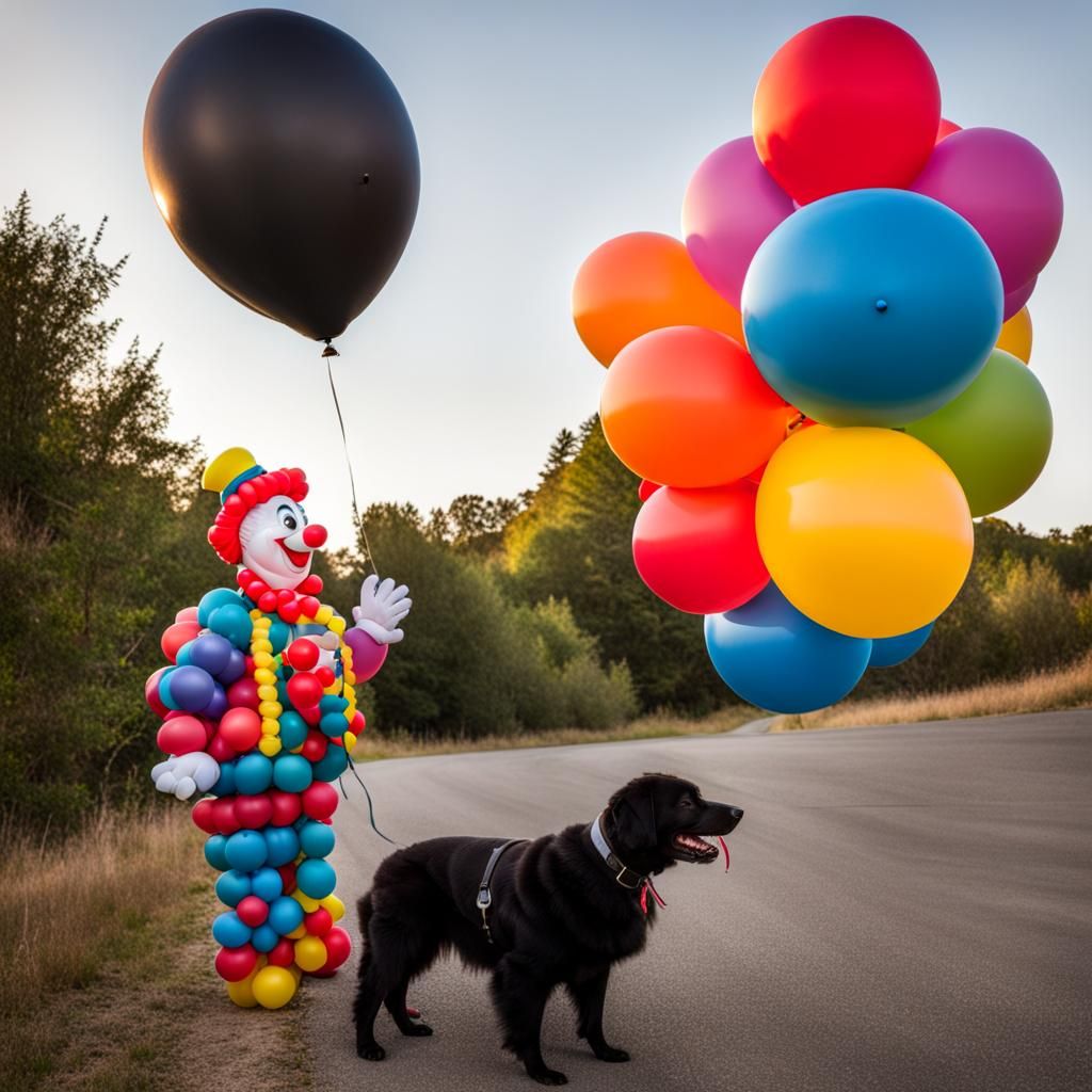 Balloon Clown and Black Dog in Balloon City