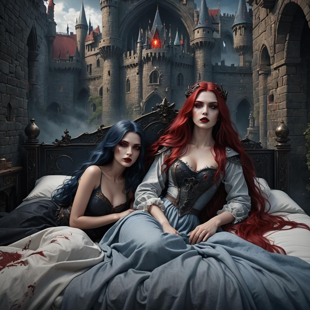 Fantastical Castle: Two Females with Colorful Hair
