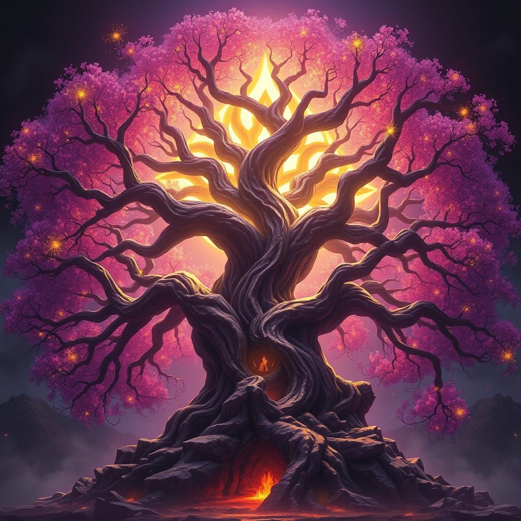 Ethereal World Tree Illuminated by Dark Fantasy