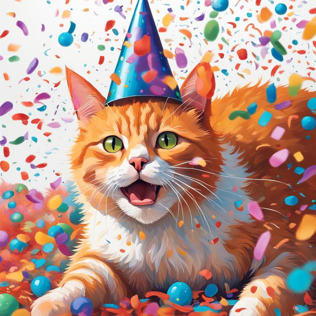 Ginger Cat Party Portrait in Bioluminescent Style