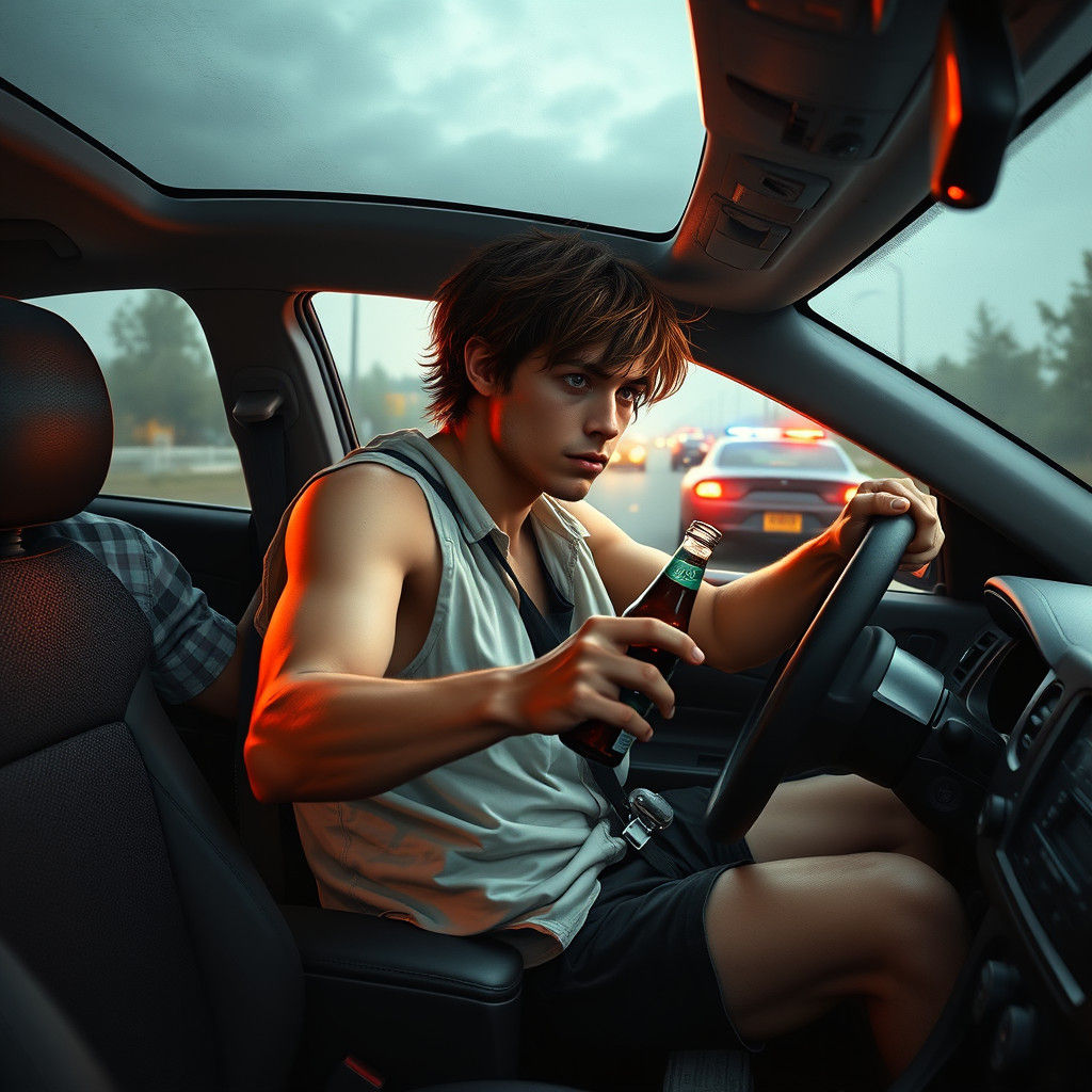 Roughly Dressed Young Driver Ignored by Police in Futuristic...