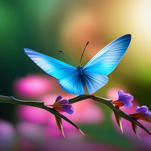 Hyperdetailed Multicolored Origami Butterfly on Branch