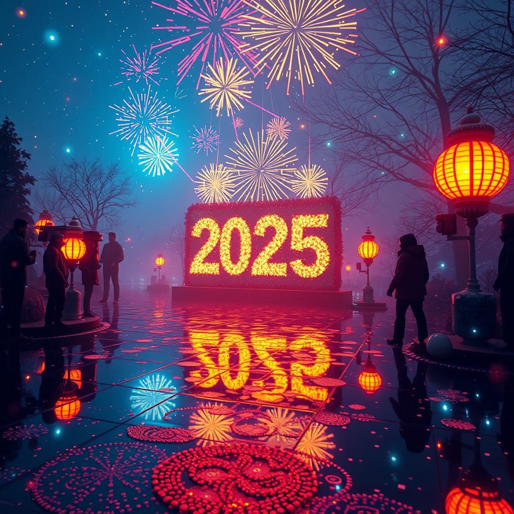 Surreal New Year's Eve Countdown Scene in Dreamcore Style