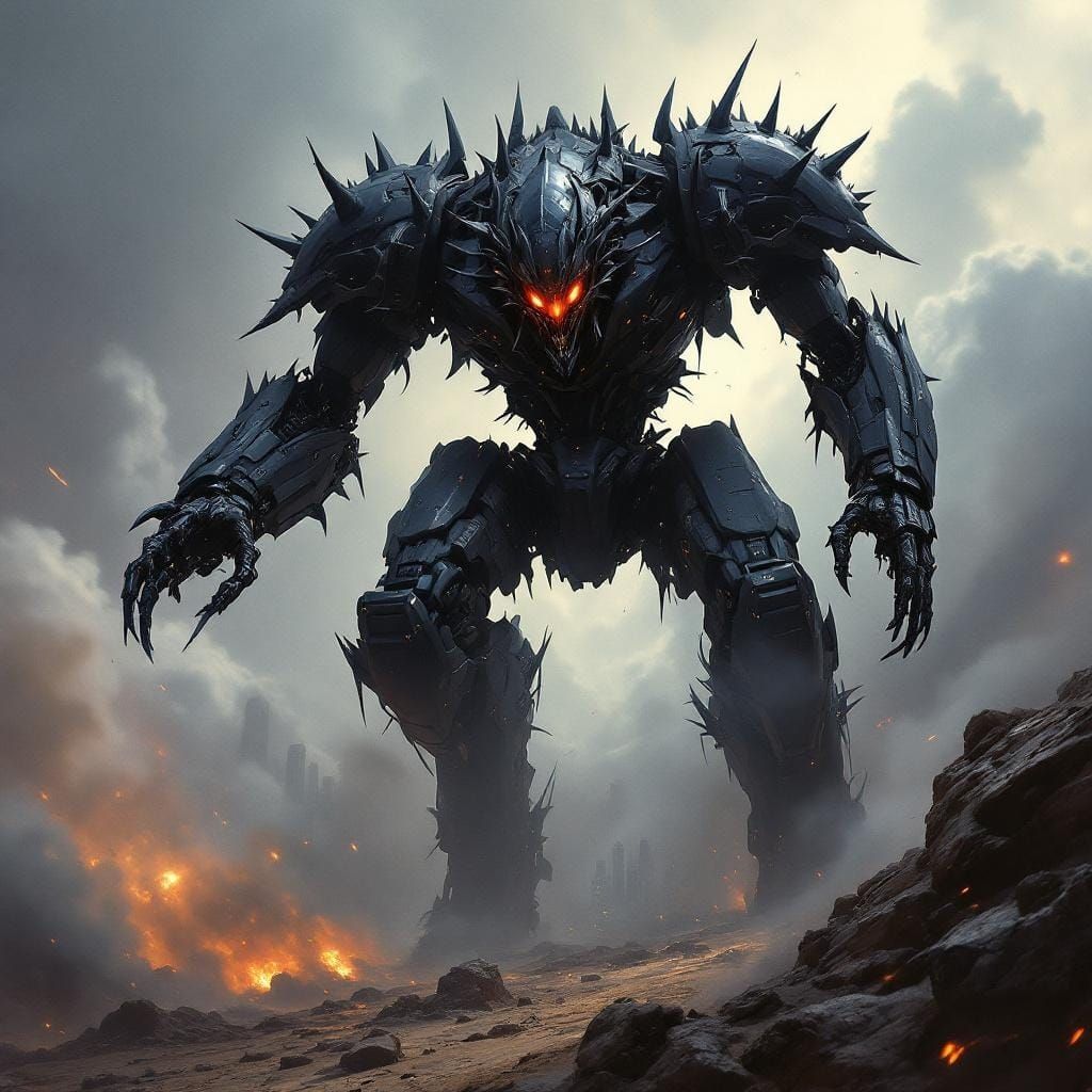 Menacing Battle-Mech Thunders Through Alien Skies