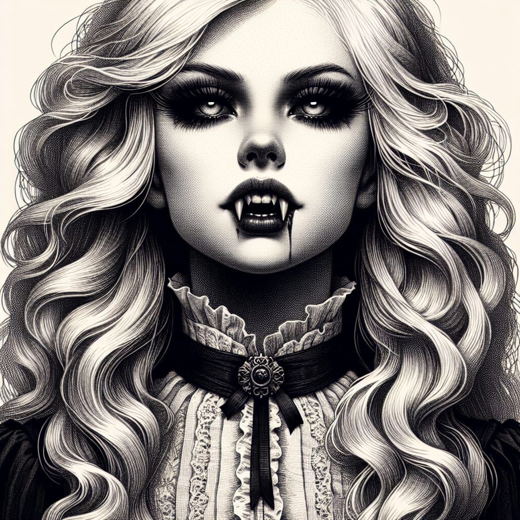 Victorian Vampire Girl in Synthwave Horror Style