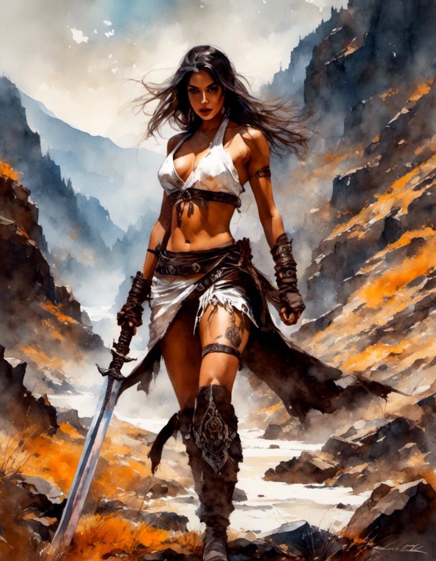Brunette Monk Fighter in Macabre Fantasy Landscape