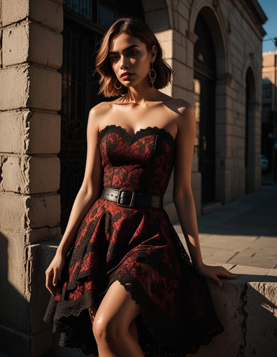 Mexican Woman in Gothic Dress: Hyper-Realistic Portrait