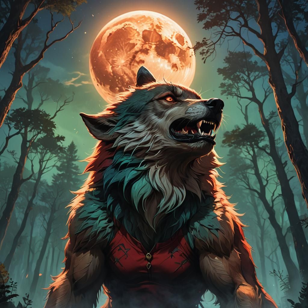 Teenage Werewolf Howling at Moon: Fantasy Concept Art