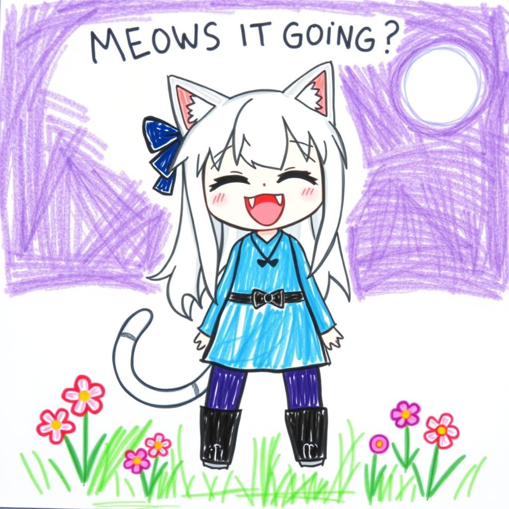 Cute Anime Catgirl Crayon Drawing