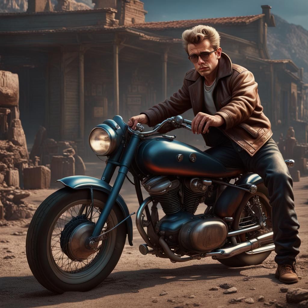 James Dean on Motorbike: Detailed Matte Painting