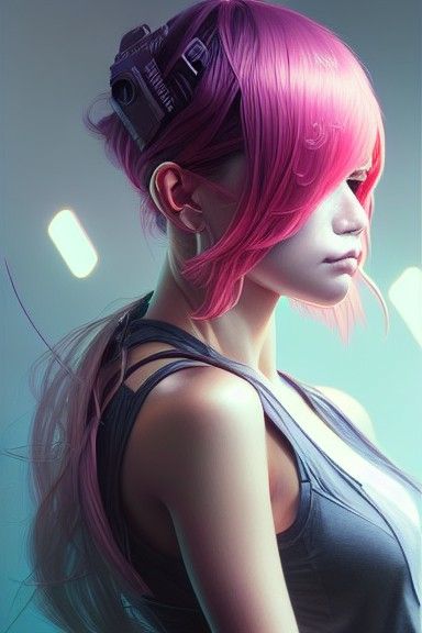 Elegant Girl Portrait in Cyberpunk Synthwave Style