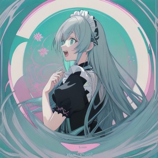 Anime Maid Profile with Aqua Eyes in Pixiv Style