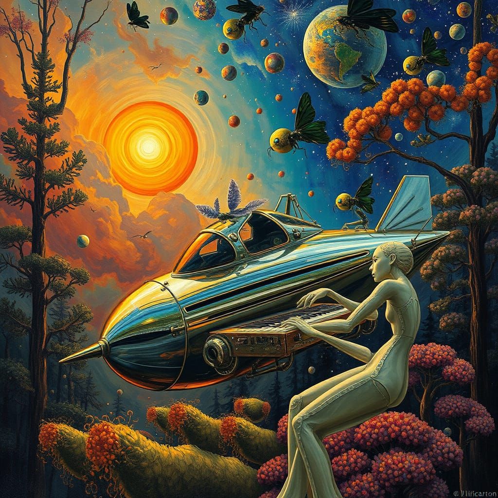 Ethereal Spaceship Sails Through Sunset Galaxy in Cyberpunk ...