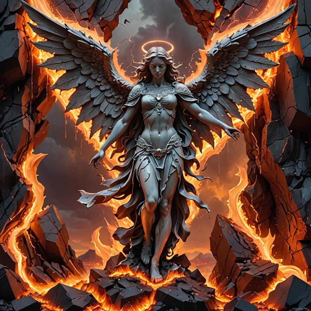 Fiery Angel Sculpture with Lava and Ice