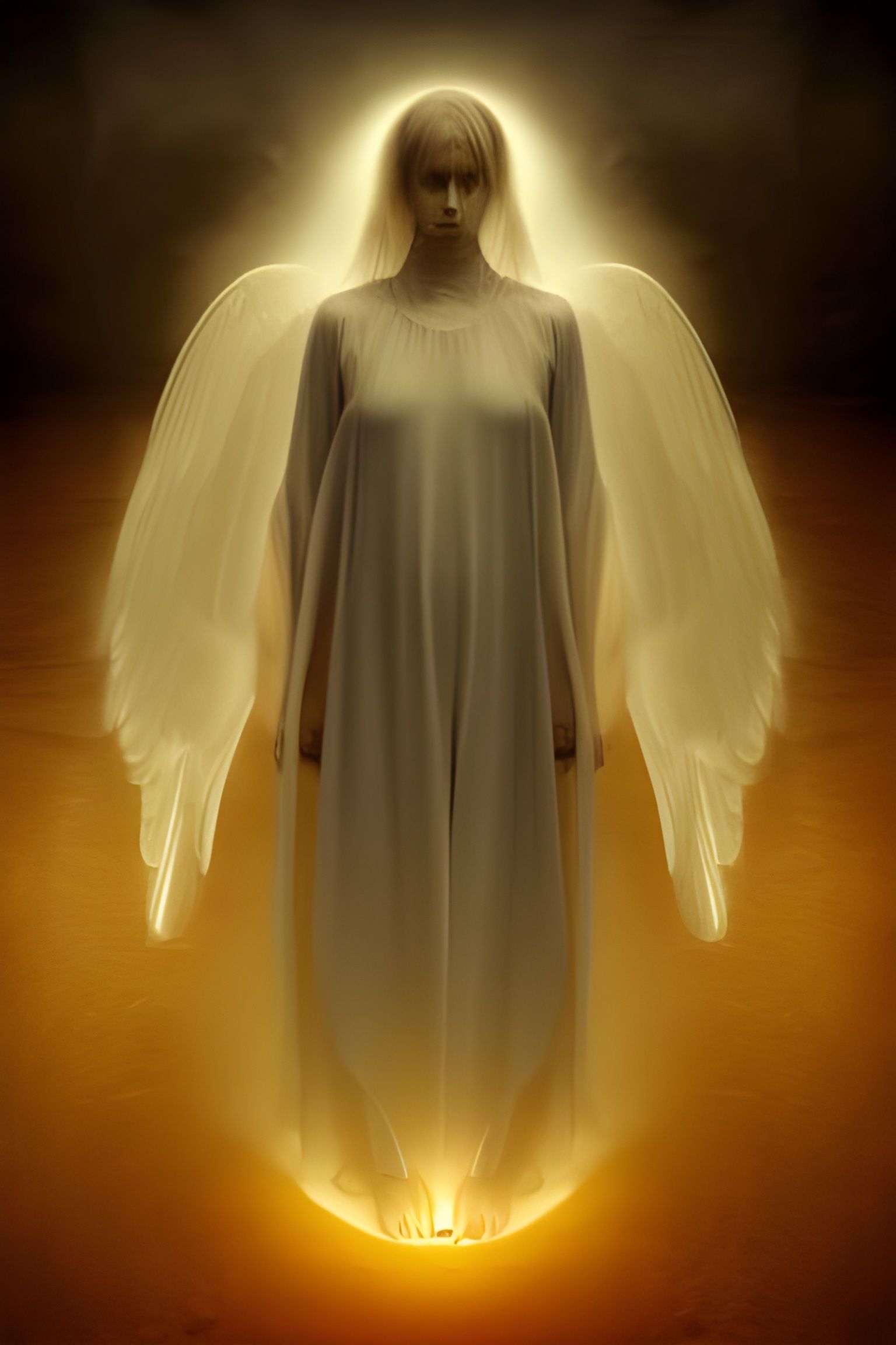 Biblical Flaming Angel Portrait in Heavy Rain