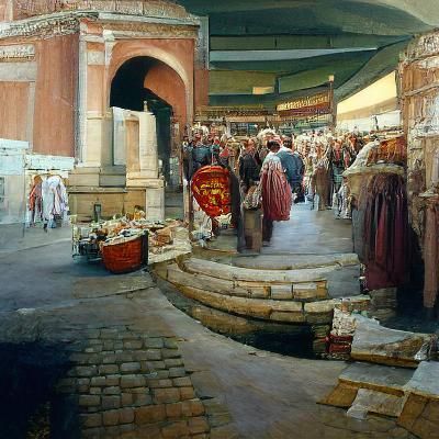 Roman Market Grand Entrance Oil Painting