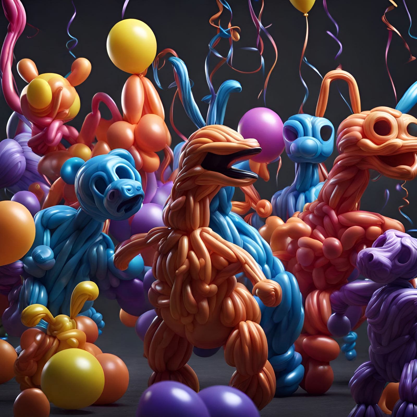 At last, the balloon animals seek vengeance on the partygoers.