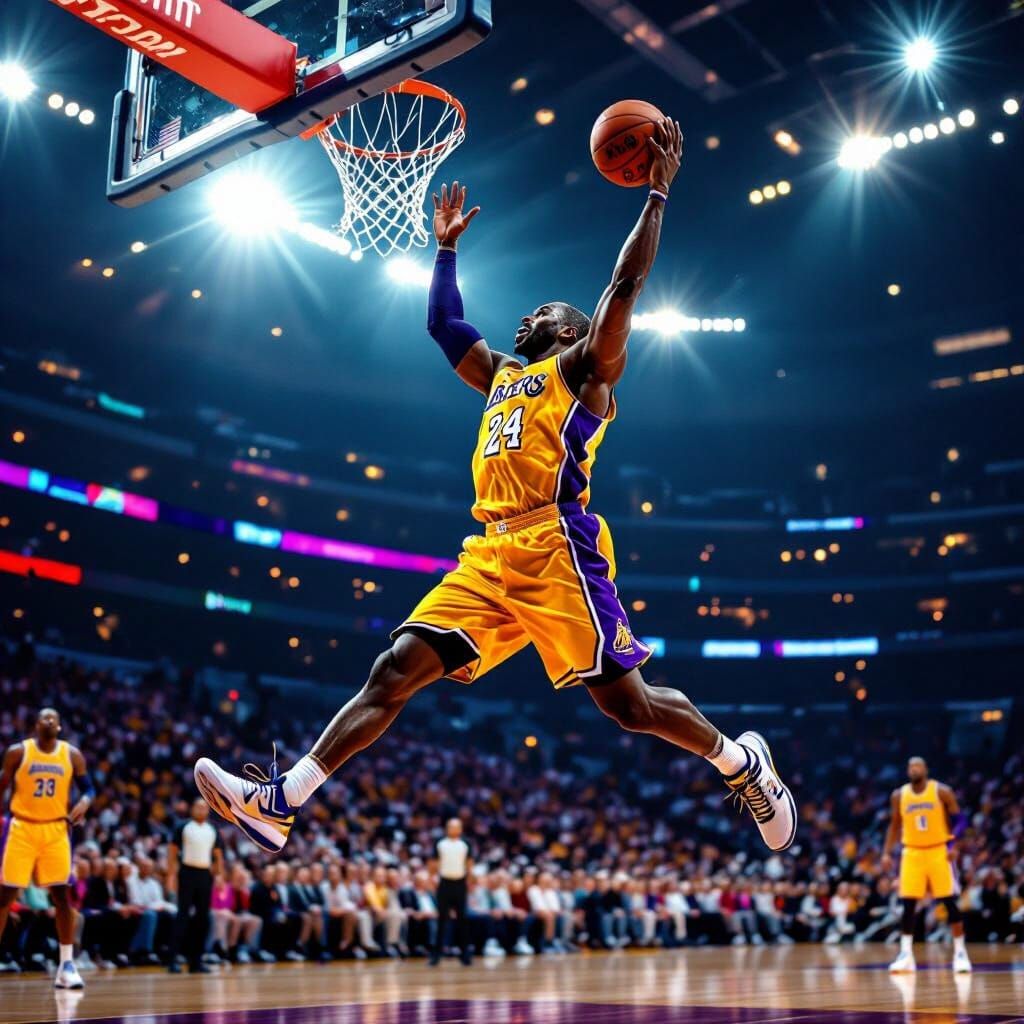 Kobe Bryant Soars High for a Powerful Dunk