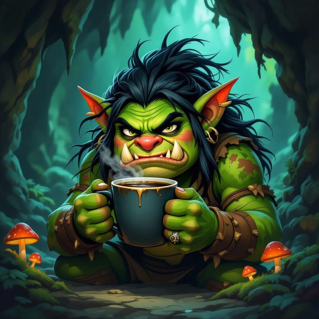 Tootie the Angry Troll Needs Coffee in a Fantasy Cave