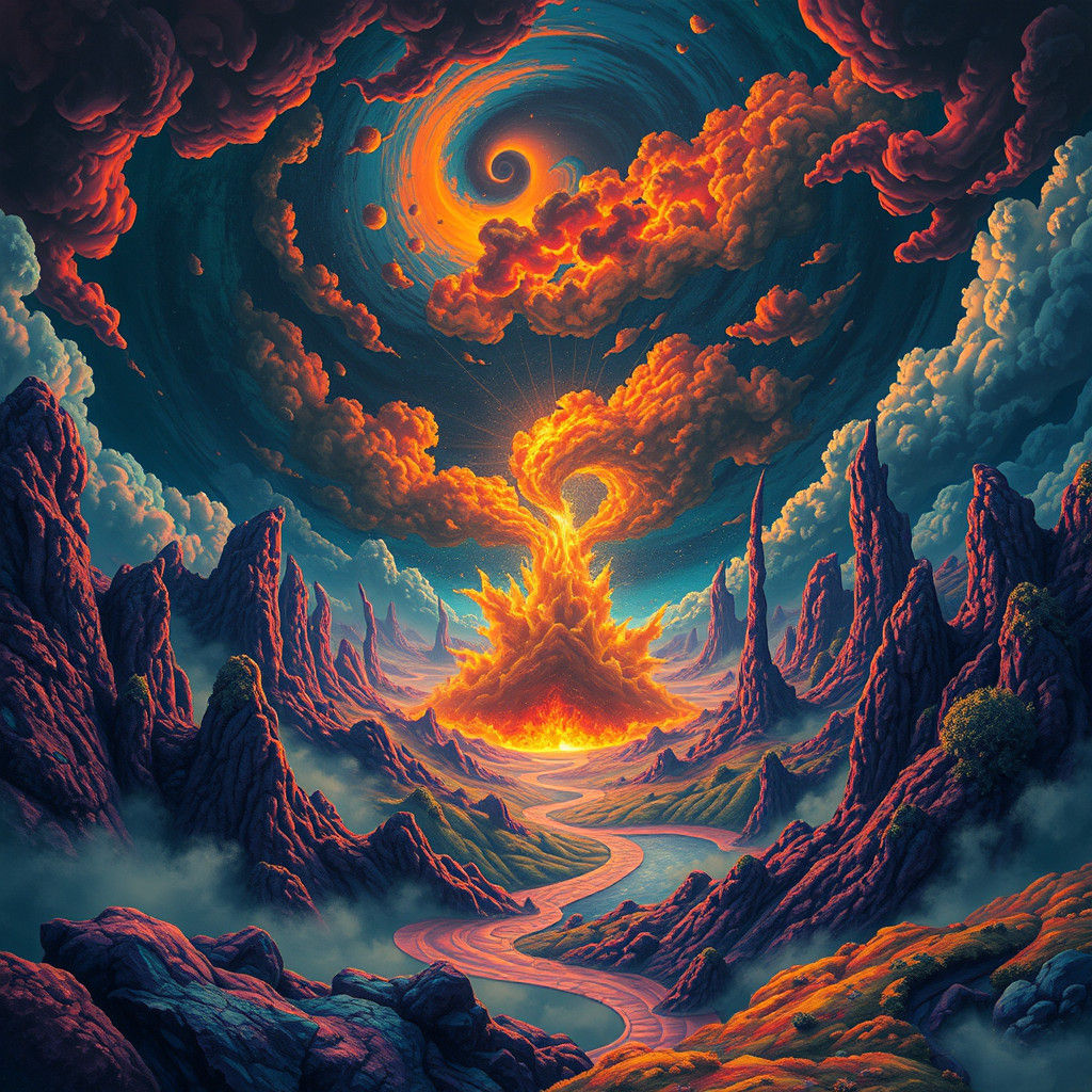 Dreamlike Realm with Fiery Vortex