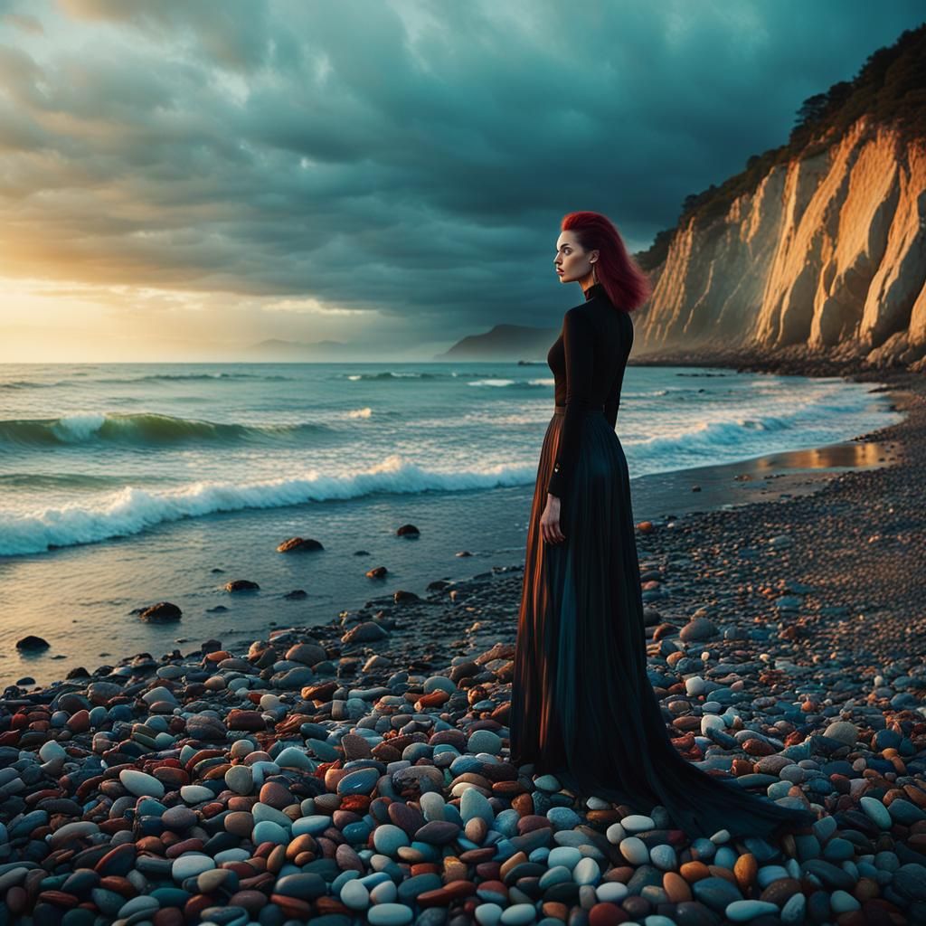 Lonely Woman at Sunrise: Expressive Surrealist Art