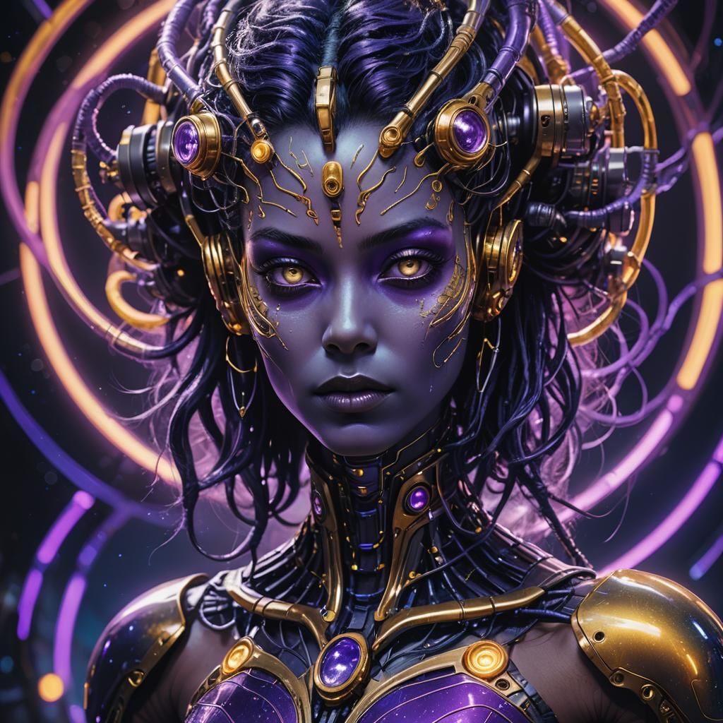 Cybernetic Alien Woman in Midnight Blues