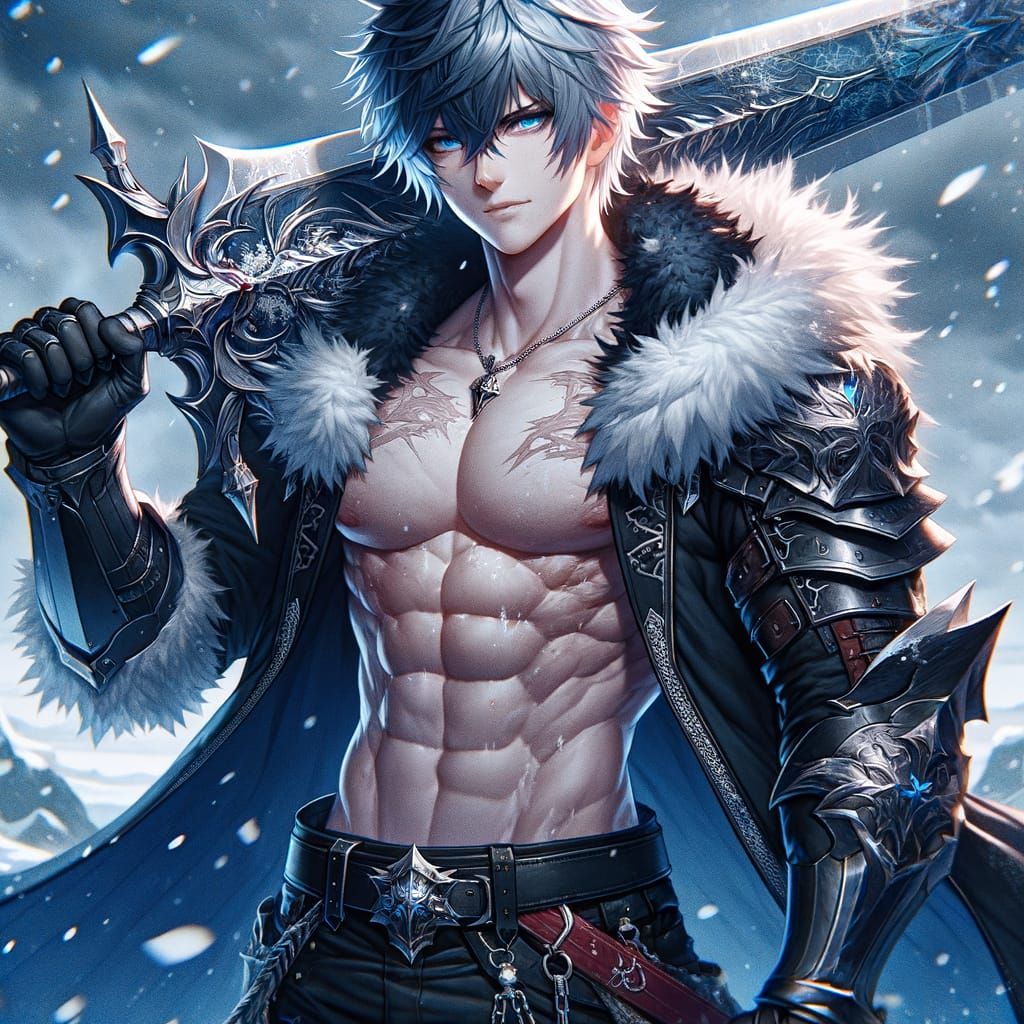 Anime Warrior with Greatsword in Blizzard