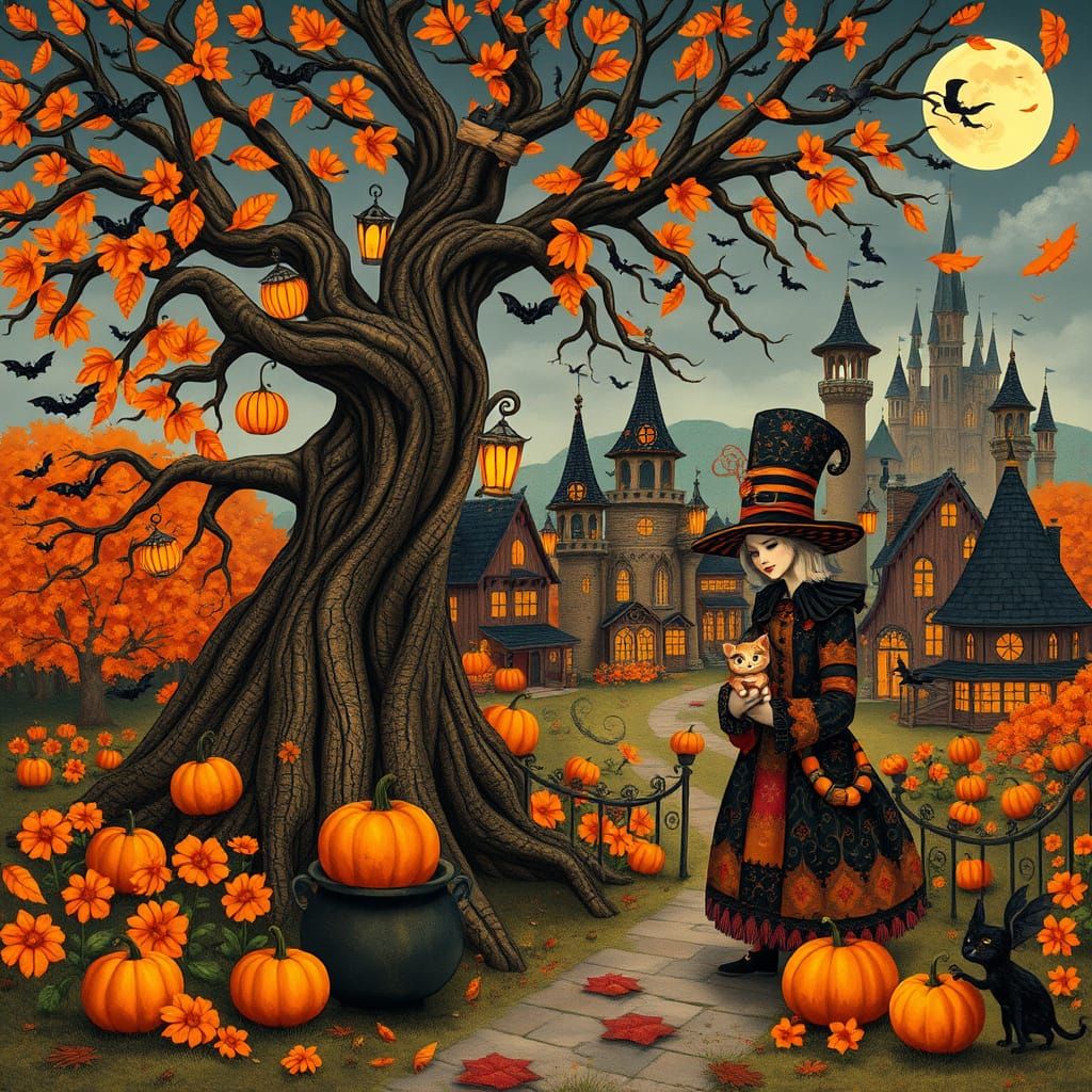 Whimsical Autumn Village in 1850s England