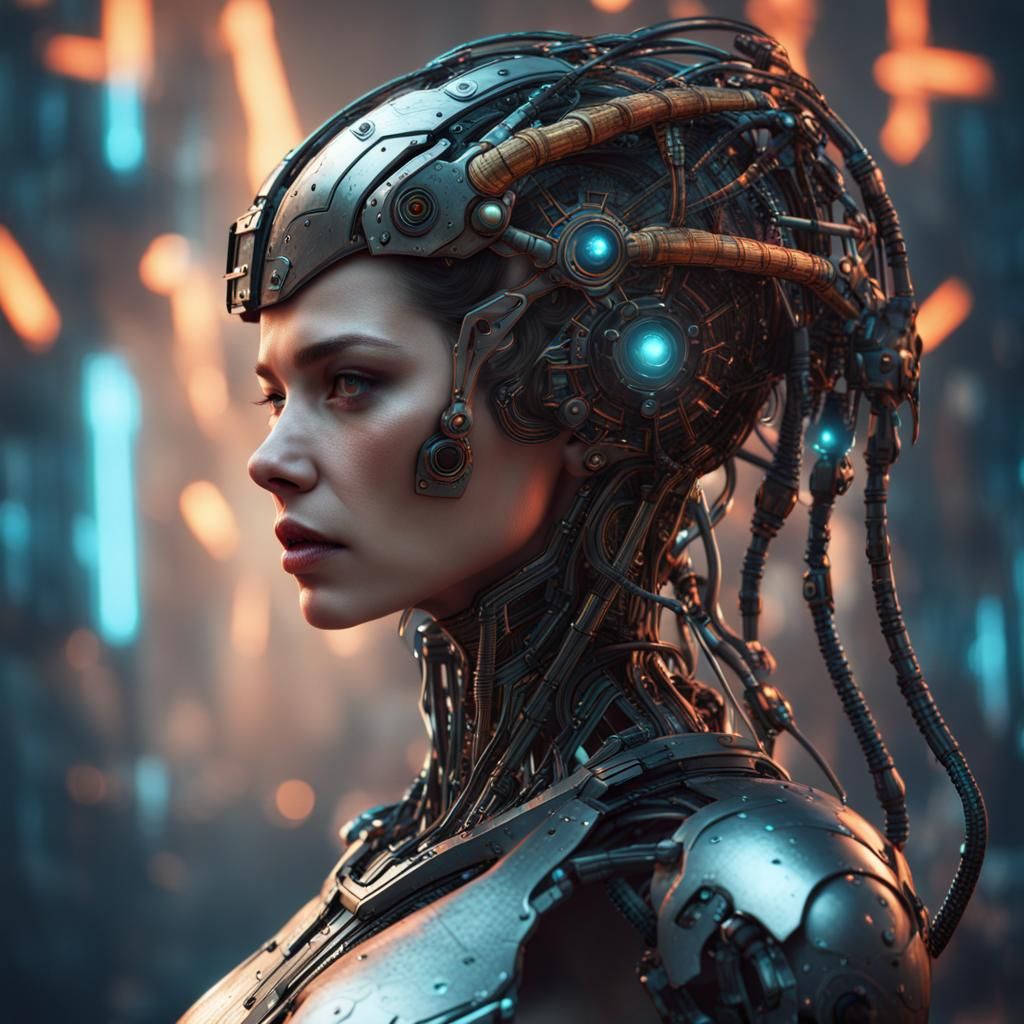 Detailed Cybernetic Woman in Fantasy Concept Art