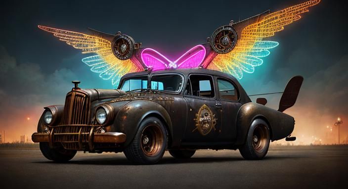 Steampunk Flying Rat Rod Car in Electric State
