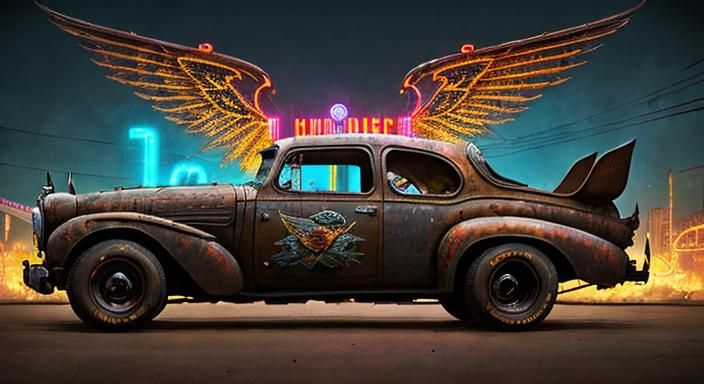 Flying Steampunk Rat Rod Car in Electric State
