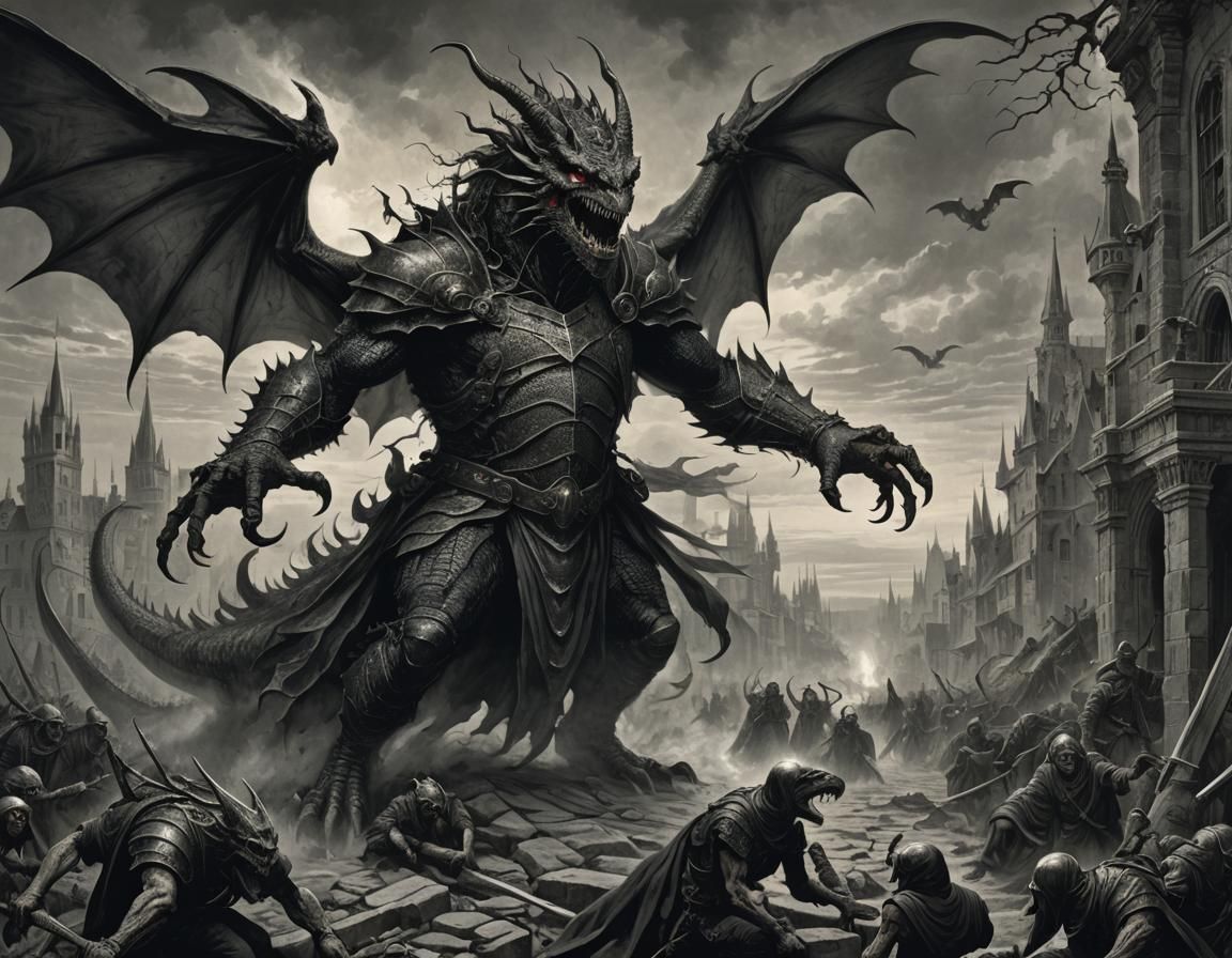 Horror Dragon in Gustave Doré and Greg Rutkowski Style