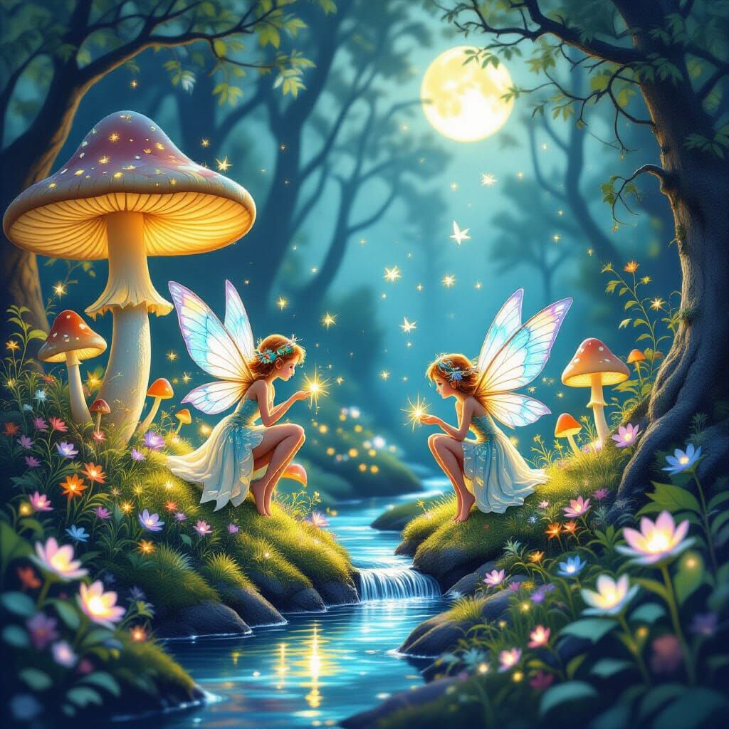 Whimsical Fairy Kingdom Illuminated by Bioluminescent Flora