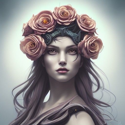 Medusa in Steampunk Style with Roses and Lightning