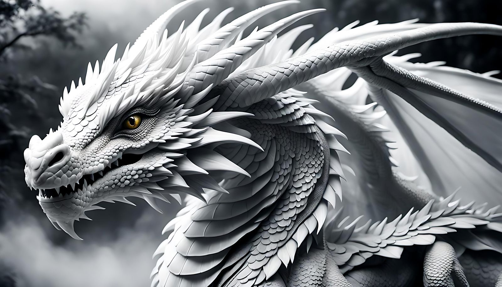 Protective Mother Dragon and Child: Photorealistic Black and...