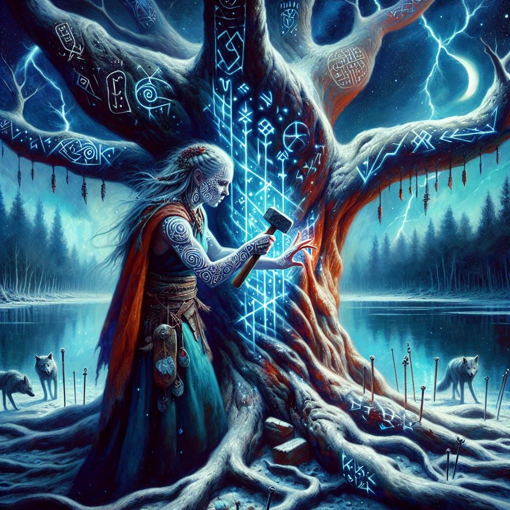 Expressionist Norse Woman at Yggdrasil World Tree