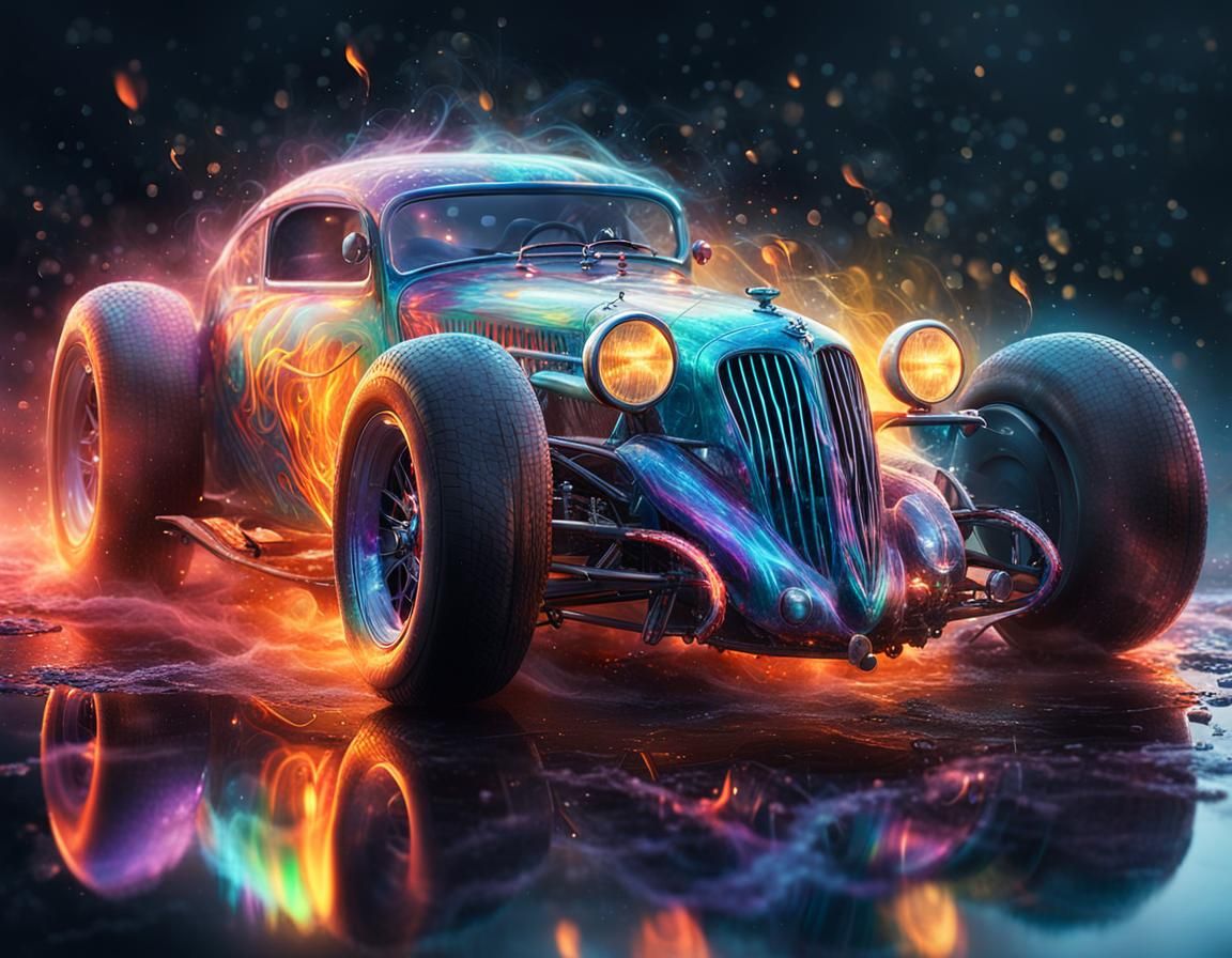 Surreal Flame Racing Car in Fantasy Photography Style