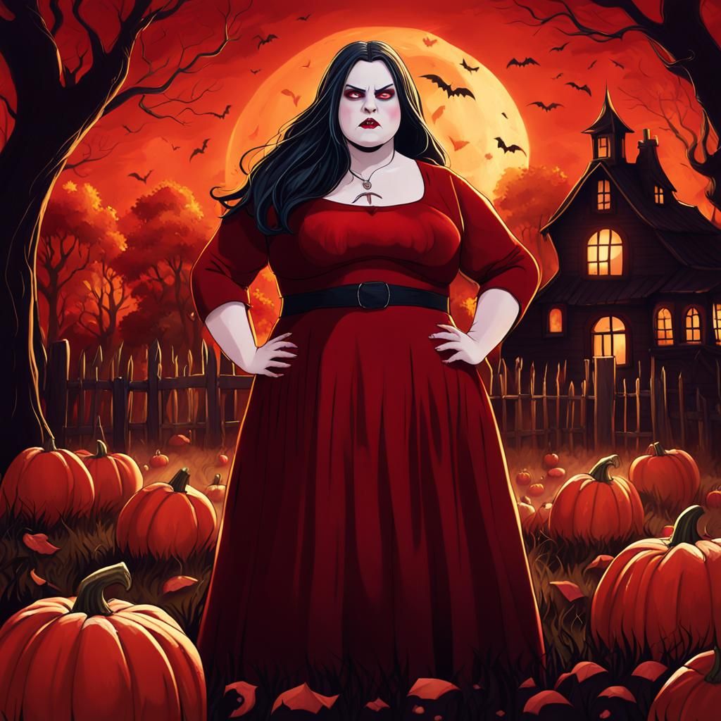 Chubby Vampire in Spooky Pumpkin Patch