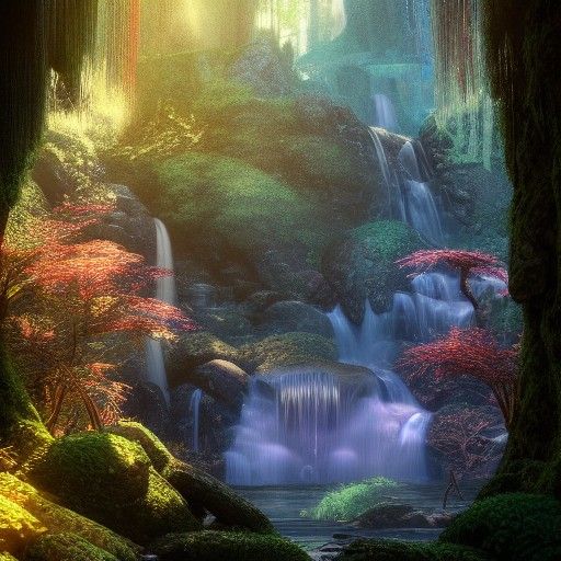 Hidden Forest Waterfall in Photorealistic 3D Concept Art