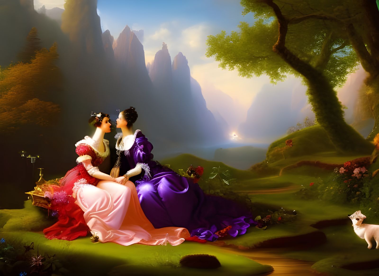 Lesbian Couple in Renaissance Fantasy Artwork