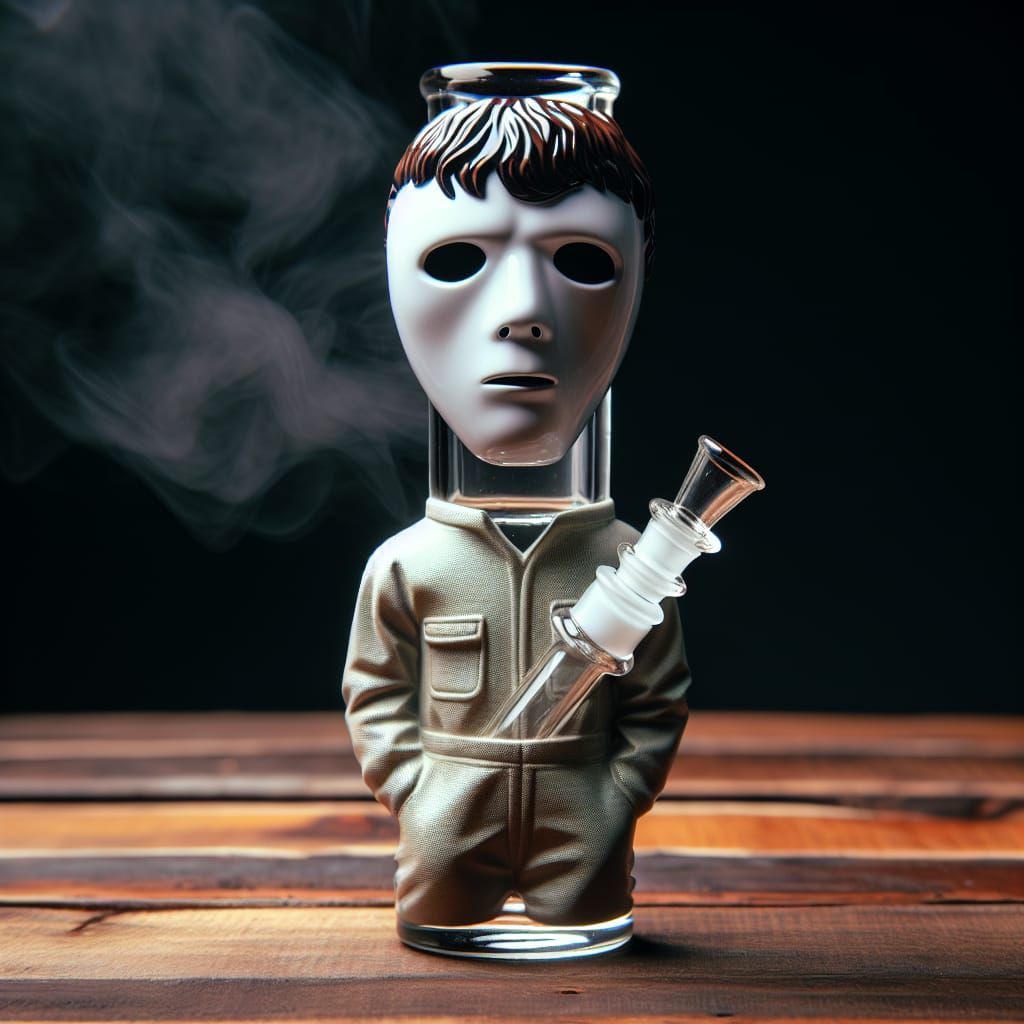 Horror Character Glass Bong on Wooden Table