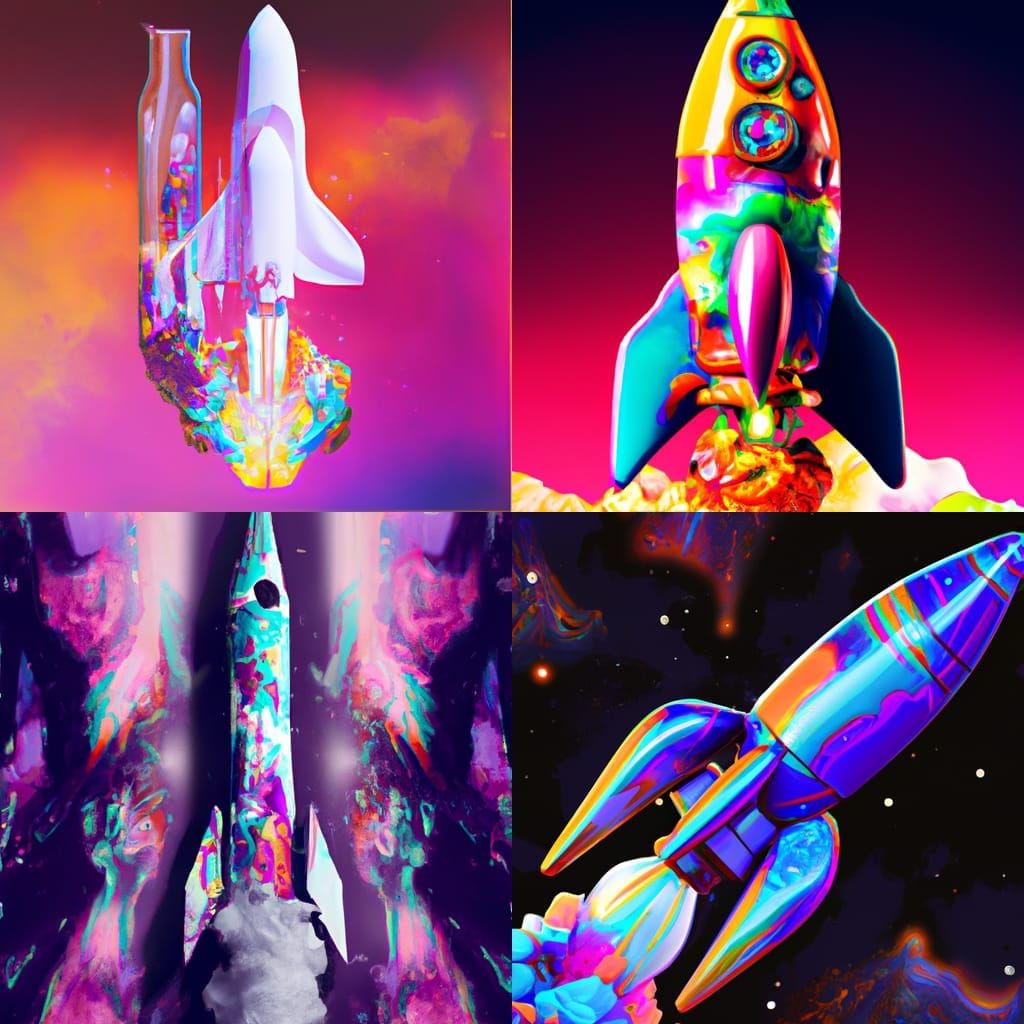 Astral Rocket Illustration in Mixed Media Style