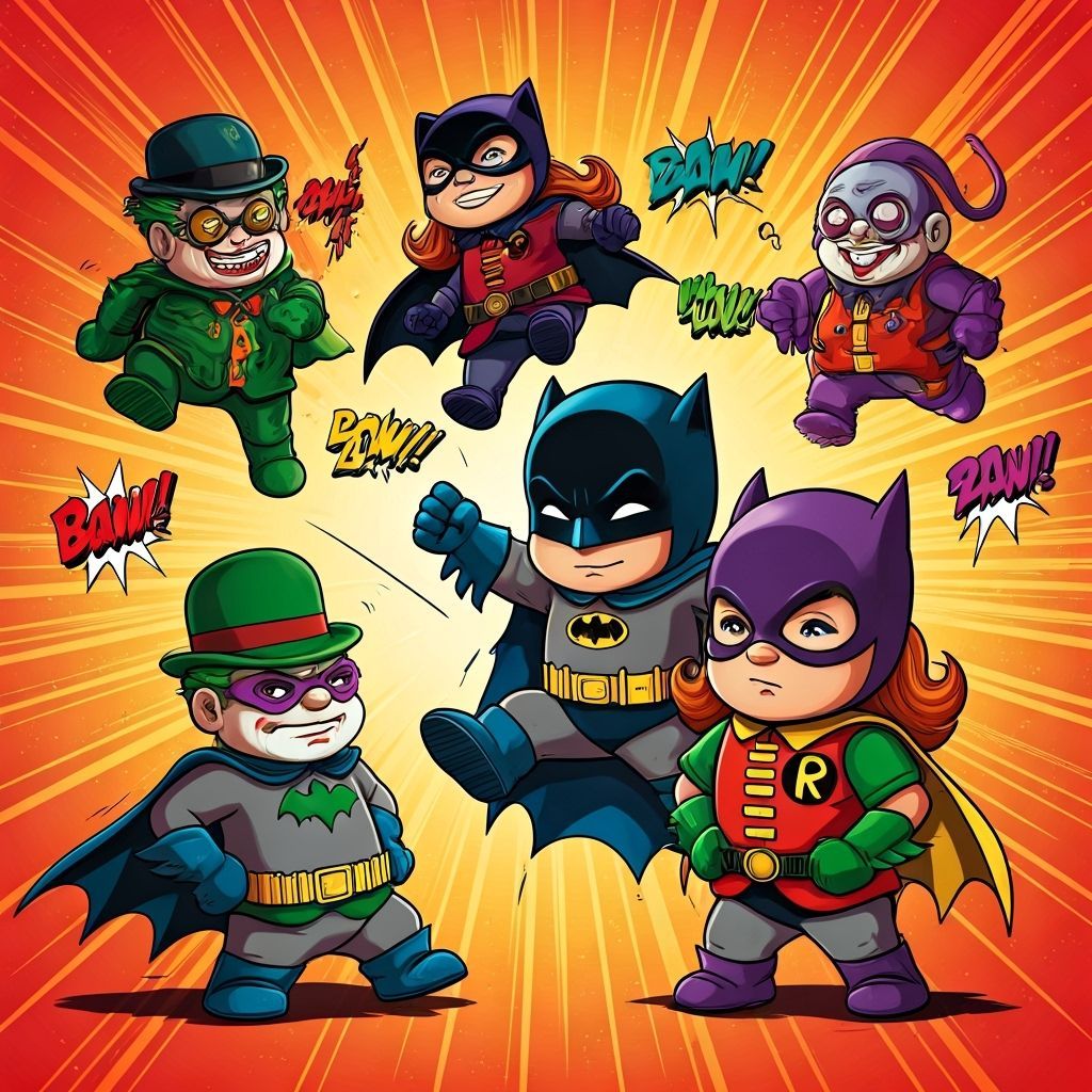 Gnome Superheroes Battle Villains in Comic Book Style
