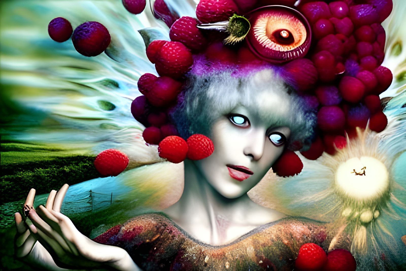 Surreal Raspberry Beret: A Digital Horror Illustration