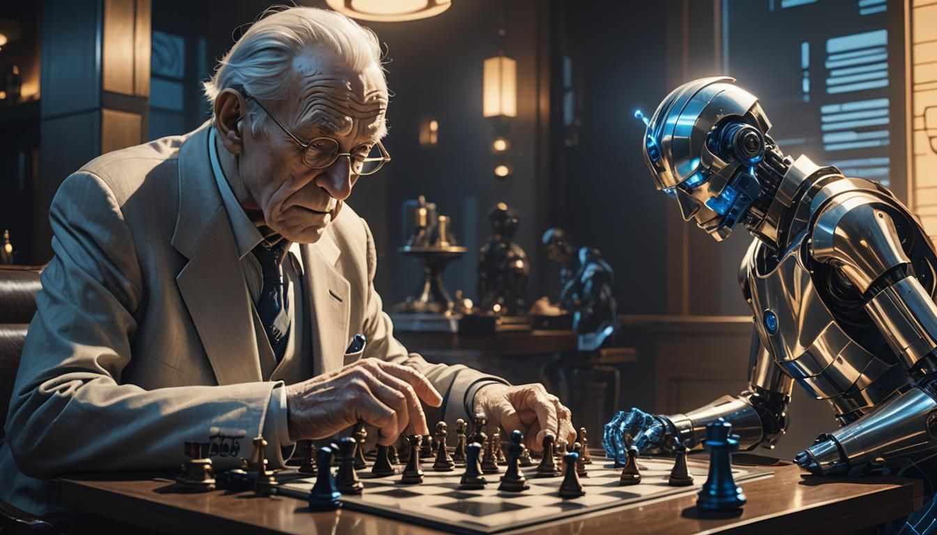 Chess Showdown: Man vs. AI in Film Noir Style