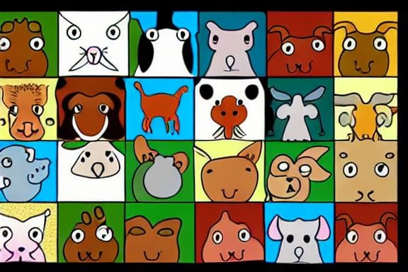 Simple AI Image of Various Common Animals