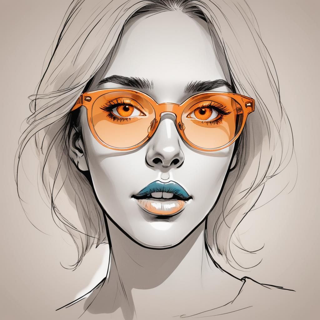 Fashion Woman with Orange Glasses in Sketchy Duotone