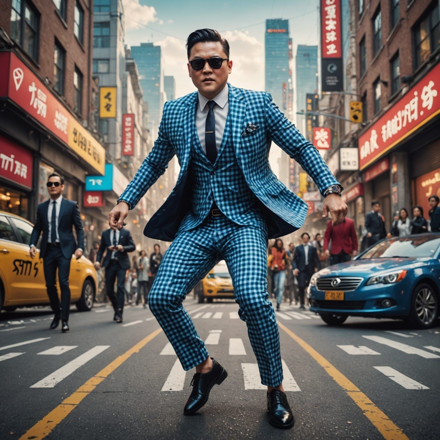 Fantastical Psy Gingham Suit in Vibrant Colors